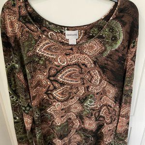 Chicos size 2 brown/black print top